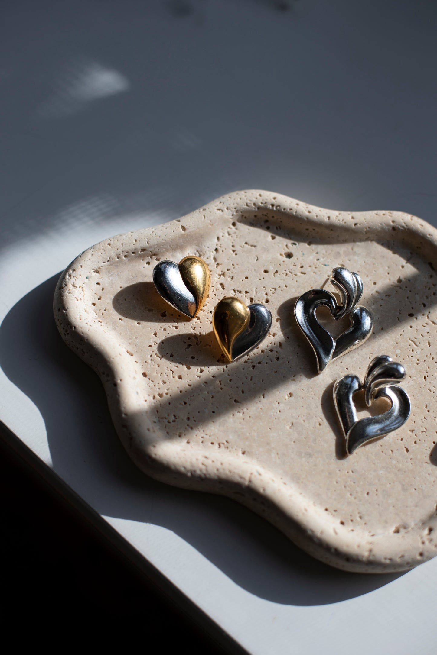 Vintage Two Toned Puff Heart Earrings
