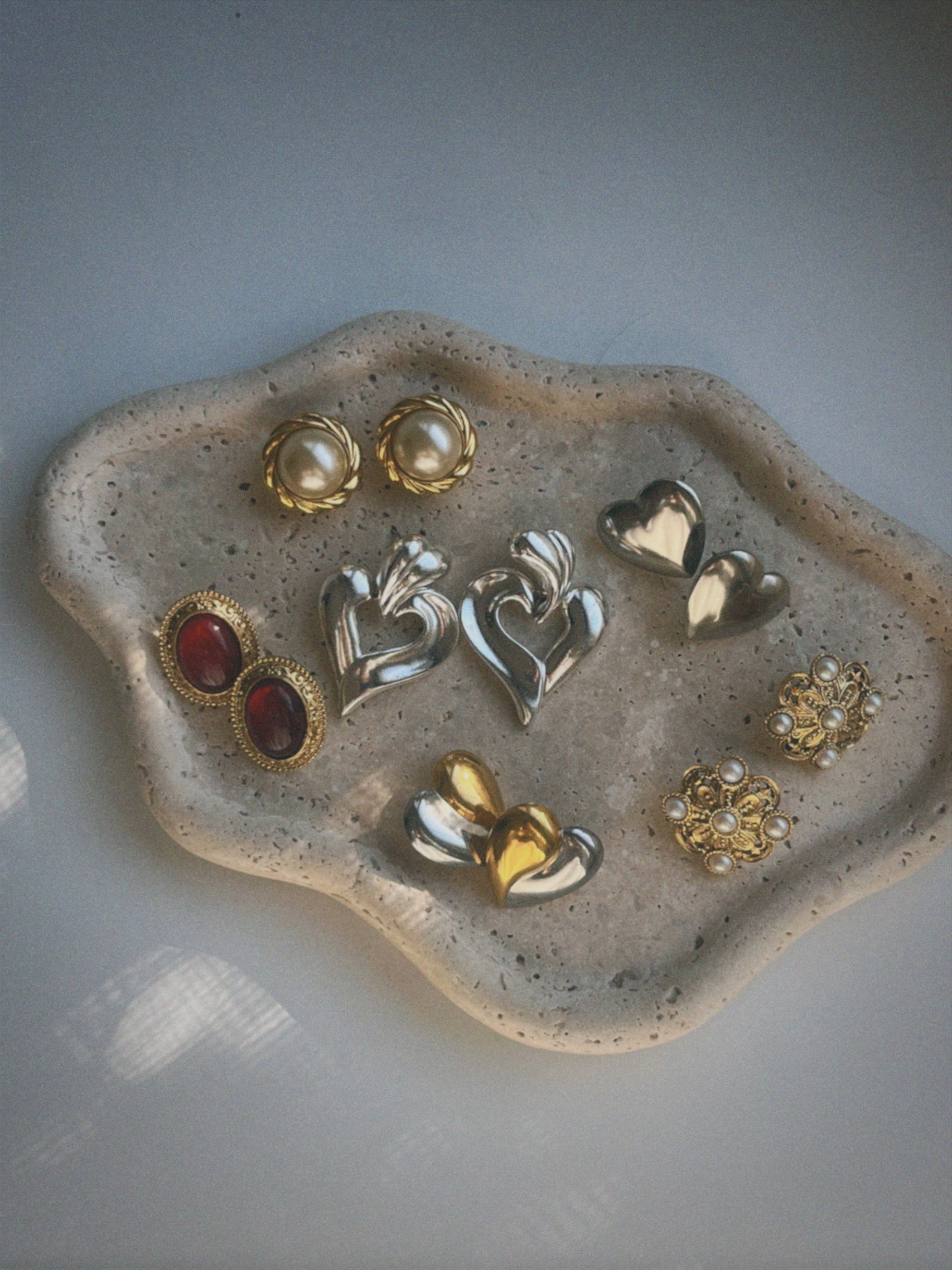 Vintage 1928 Red Cabochon & Gold Earrings