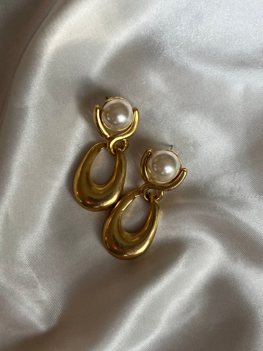 Vintage Pearl & Gold Drop Earrings