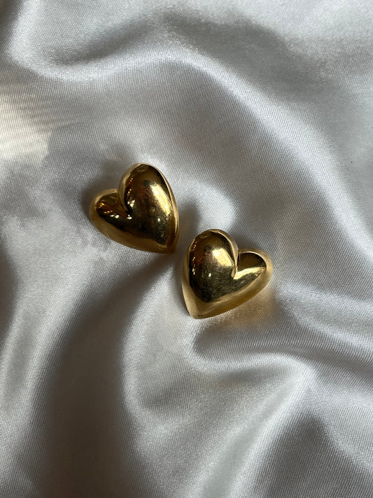 Vintage Puff Heart Gold Earrings