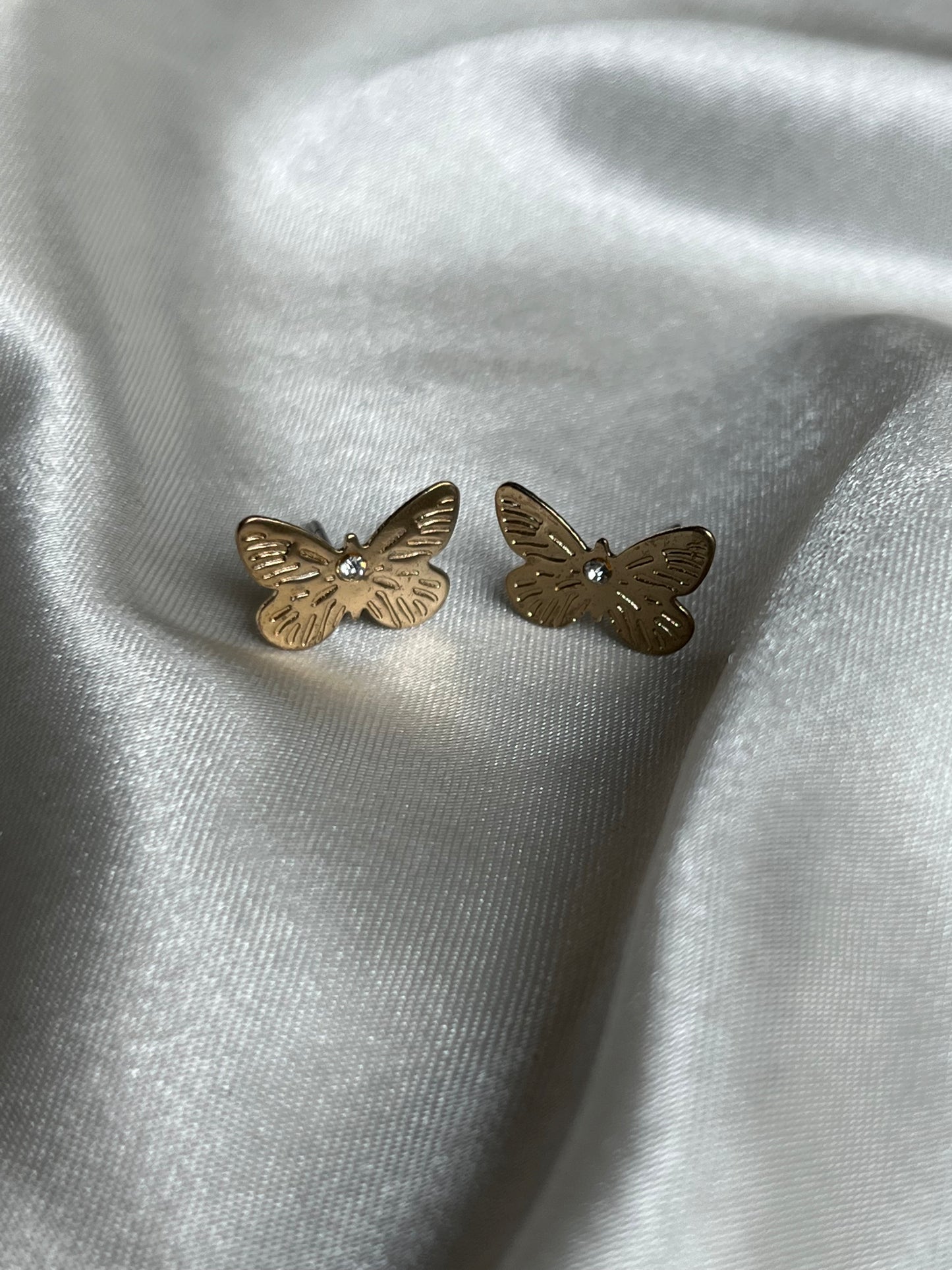 Vintage Gold Butterfly with Clear Stone Earrings