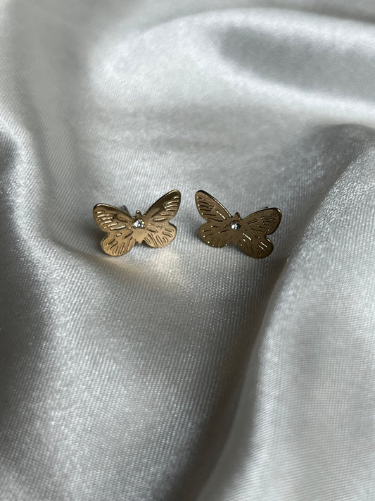 Vintage Gold Butterfly with Clear Stone Earrings