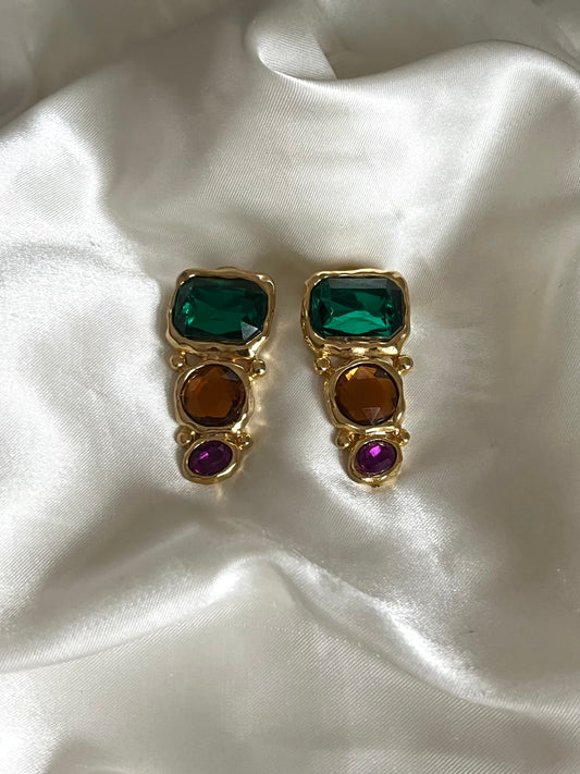Vintage Large Jewel Retro Earrings