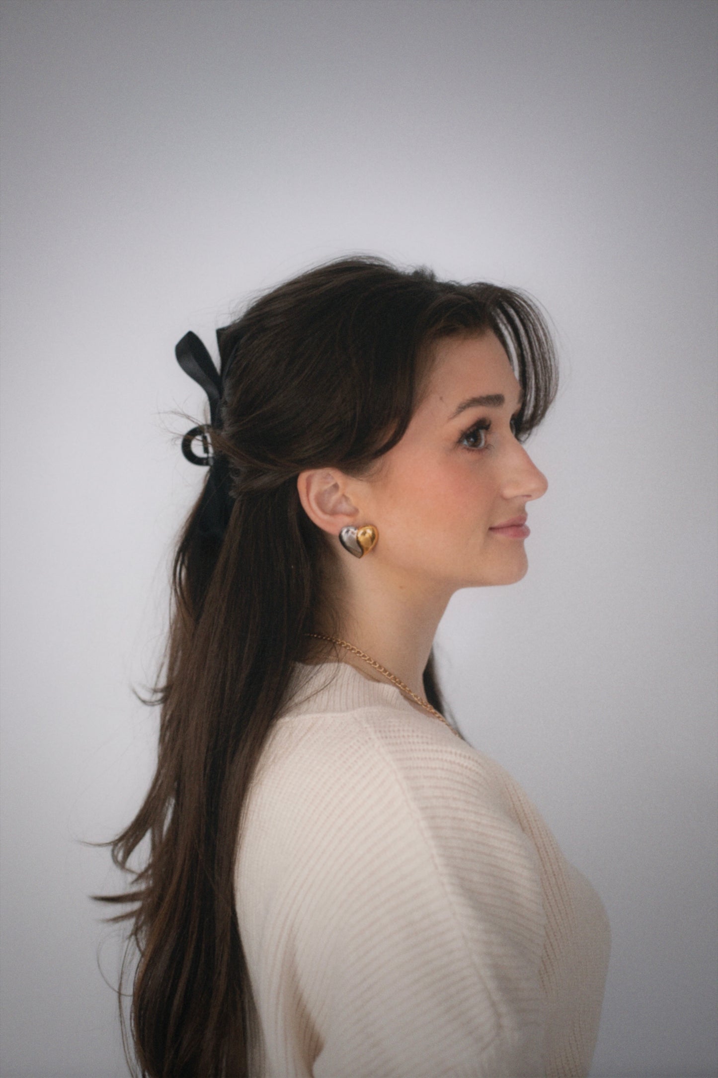 Vintage Two Toned Puff Heart Earrings